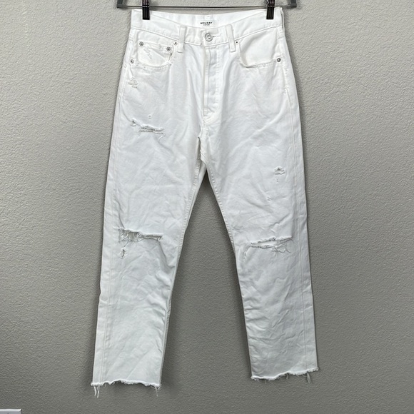 New Moussy Odessa High Rise Distressed Straight Leg Jeans in White Sz 27 - Picture 3 of 16